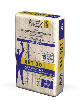 картинка Клей AlinEX SET 301, 25кг (для плитки, стены, пол, серый) (48) от магазина ТНП