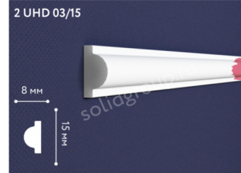 картинка Молдинг настенно-потолочный из полимера ультравысокой плотности 2 UHD 03/15, белый, 2м от магазина ТНП