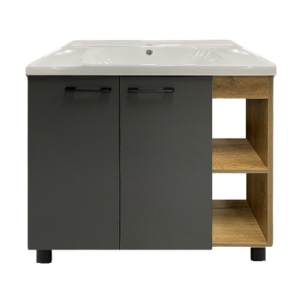 картинка Тумба Neo У 80 напольная, 2 двери, 2 полки справа, дерево графит от магазина ТНП