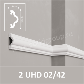 картинка Молдинг настенно-потолочный из полимера ультравысокой плотности 2 UHD 02/42, белый, 2м от магазина ТНП
