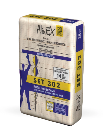 картинка Клей AlinEX SET 302, 25кг (для плитки, , стены, пол, бассейны, серый) (48) от магазина ТНП