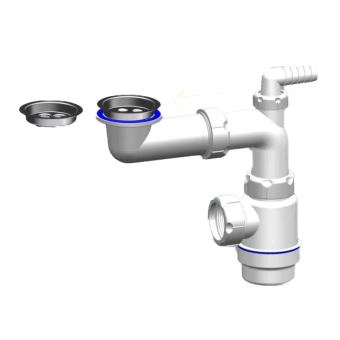 картинка Сифон мини 1 1/2х40 телескопический с нержавеющим выпуском 63 мм и отводом от магазина ТНП