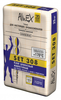 картинка Клей AlinEX SET 308, 25кг (для плитки, печи, камины, серый) от магазина ТНП